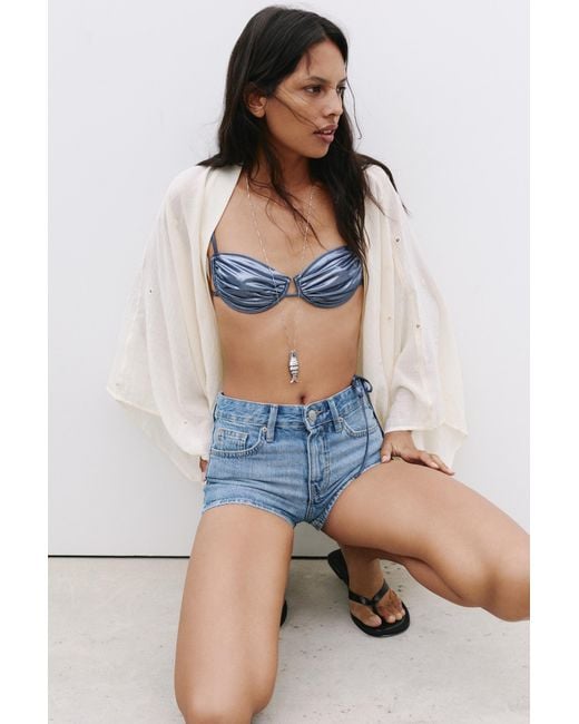 Pull&Bear Blue Low-Rise Denim Mini Shorts