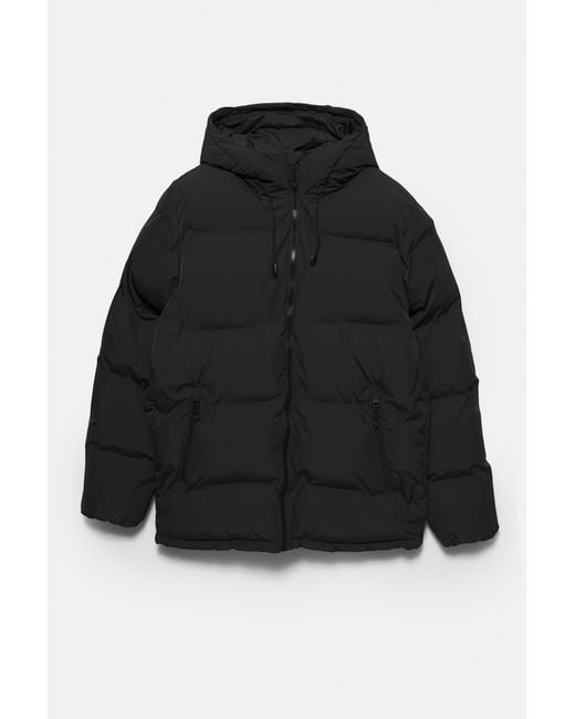 Pull&Bear Black Heat-Sealed Quilted Jacket With Hood for men