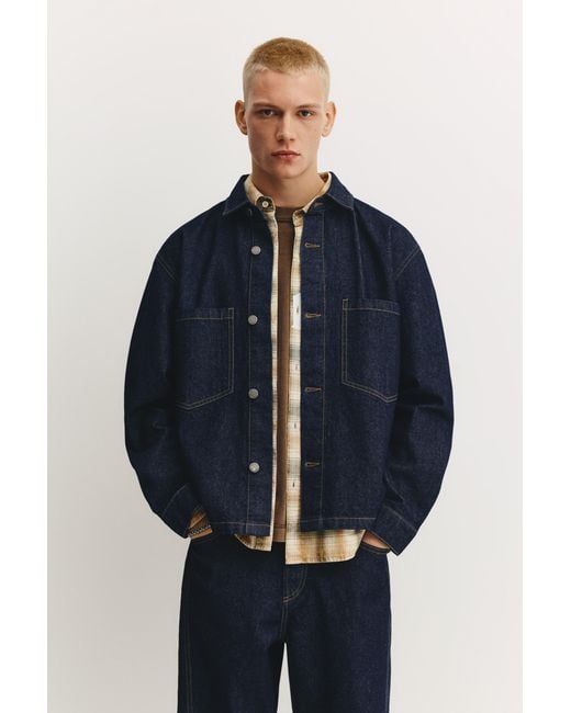 Pull&Bear Blue Denim Shirt With Pockets for men