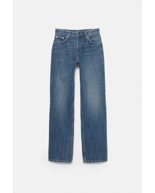 Pull&Bear Blue Mid-Waist Straight-Leg Jeans