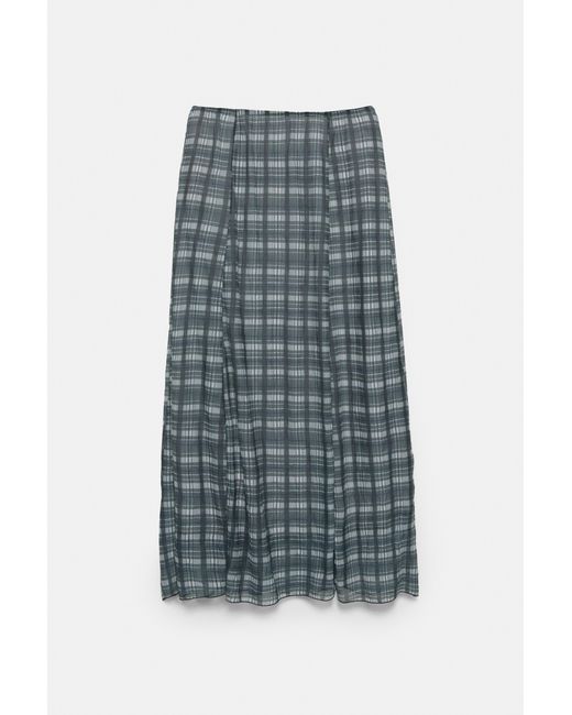 Pull&Bear Gray Check Midi Skirt