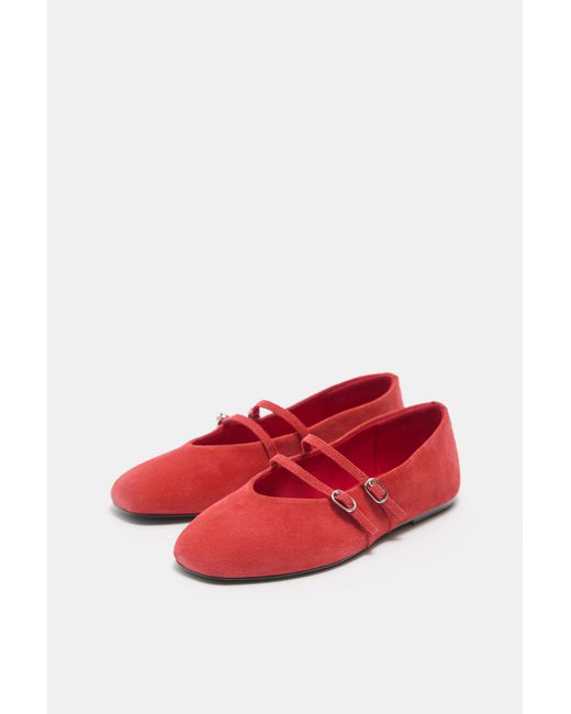Pull&Bear Red Leather Strap Ballerinas
