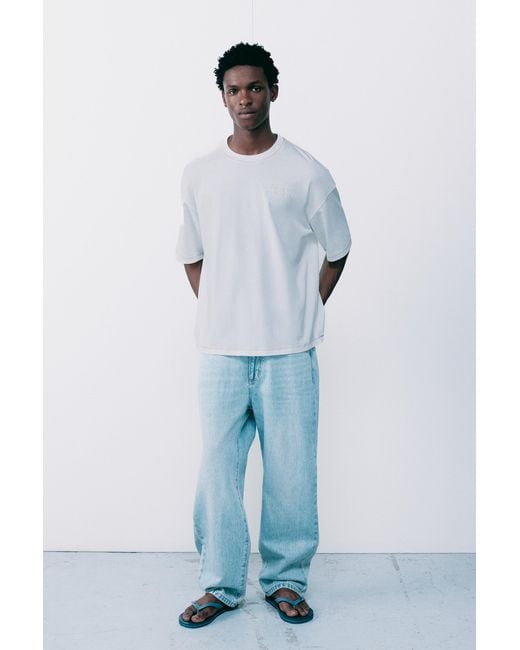 Pull&Bear Gray Embroidered Graphic T-Shirt for men