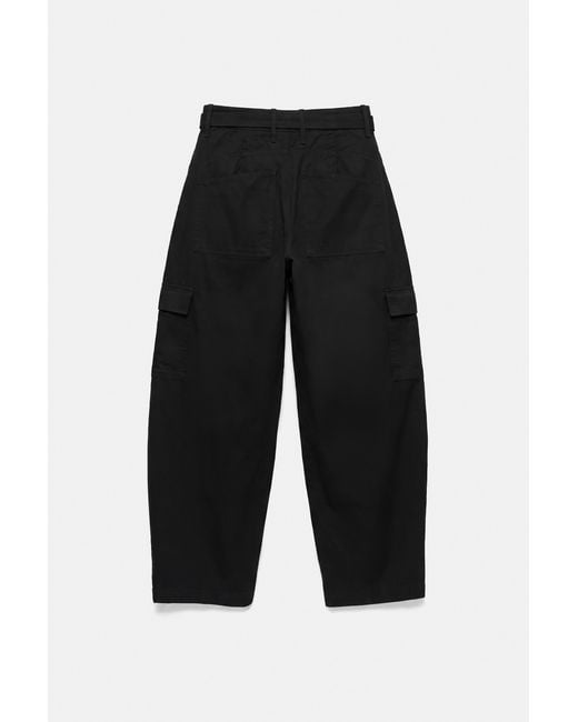 Pull&Bear Black Balloon Cargo Trousers With Belt