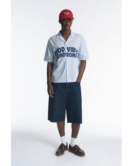 Pull&Bear Black Striped Text Short Sleeve Shirt for men