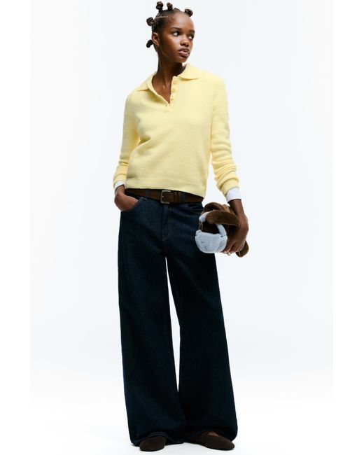 Pull&Bear Yellow Soft Knit Polo Sweater