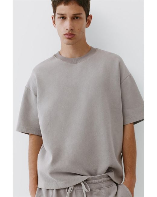 Pull&Bear Gray Interlock Short Sleeve Sweatshirt for men