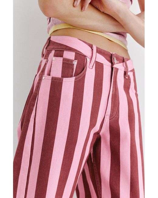 Pull&Bear Red Striped Barrel Jeans
