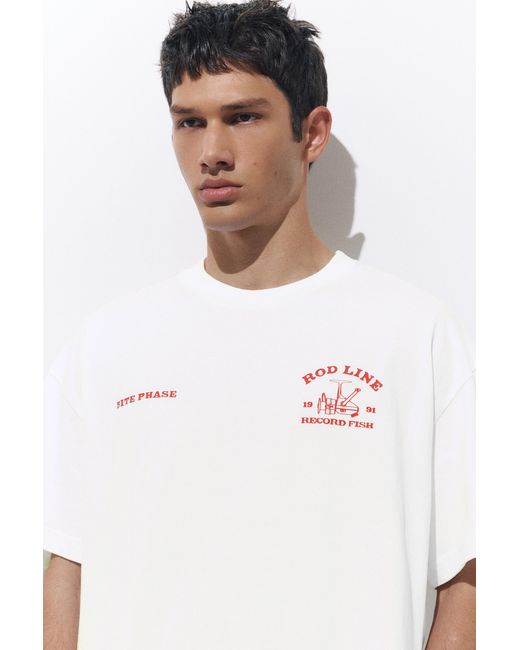 Pull&Bear White Fishing Graphic T-Shirt for men