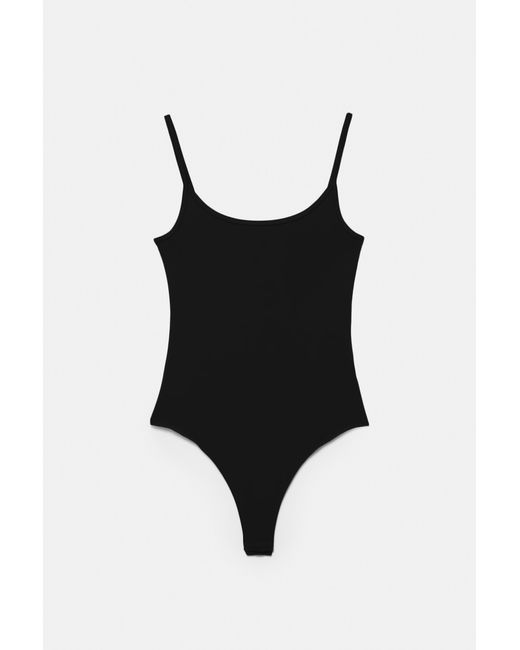 Pull&Bear Black Polyamide Bodysuit With Thin Straps