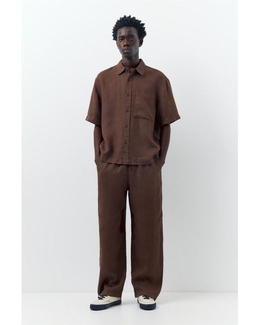 Pull&Bear Brown 100% Linen Jogger Trousers for men