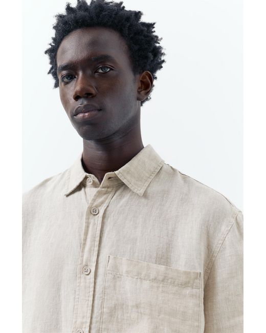 Pull&Bear Natural 100% Linen Short Sleeve Shirt for men