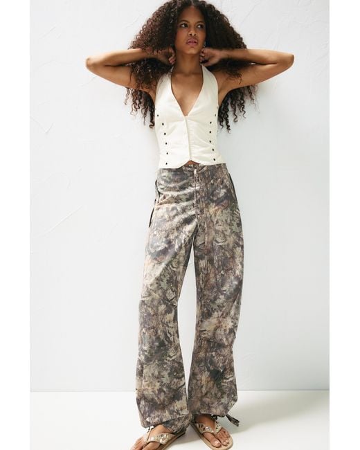 Pull&Bear Brown Leaf Print Parachute Trousers