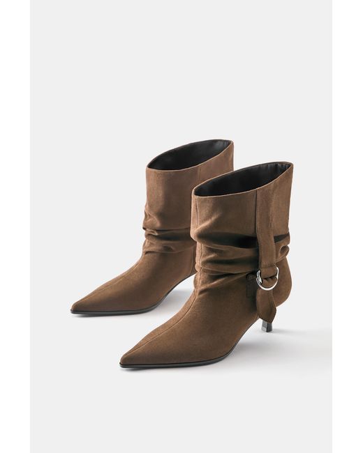 Pull&Bear Pink Ruched Heeled Ankle Boots