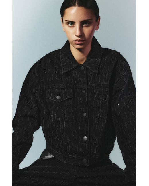 Pull&Bear Black Textured Denim Jacket With Rhinestones