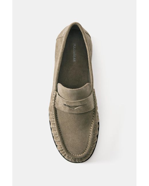 Pull&Bear White Ruched Leather Loafers for men