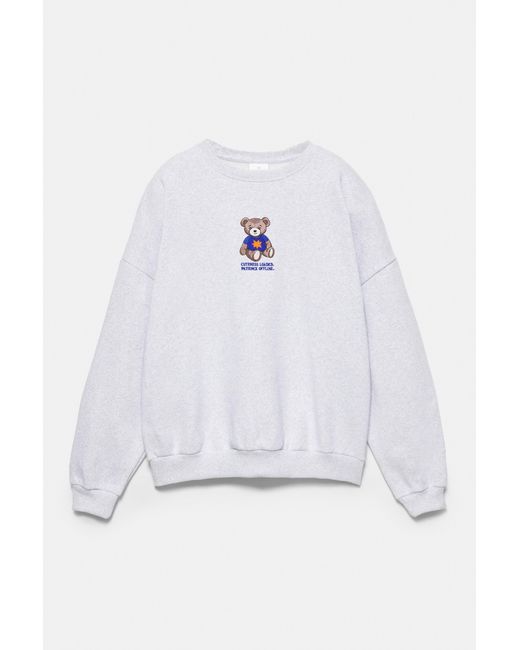 Pull&Bear Gray Bear Round Neck Sweatshirt