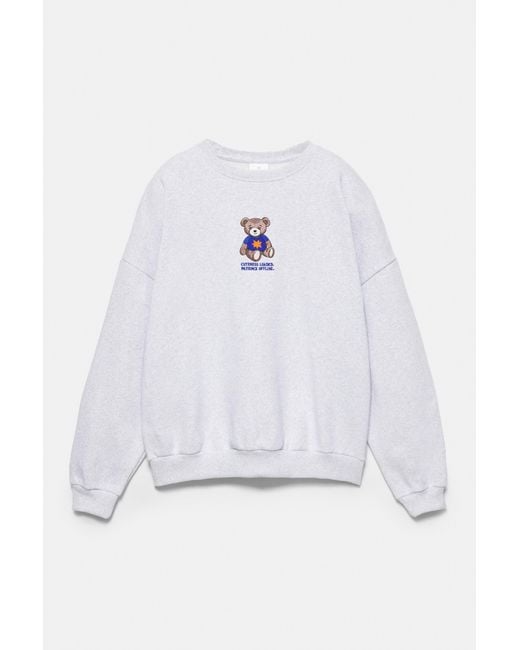 Felpa Collo Rotondo Orso di Pull&Bear in Gray