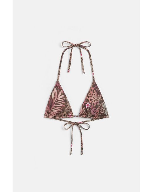 Pull&Bear Brown Triangle Printed Bikini Top