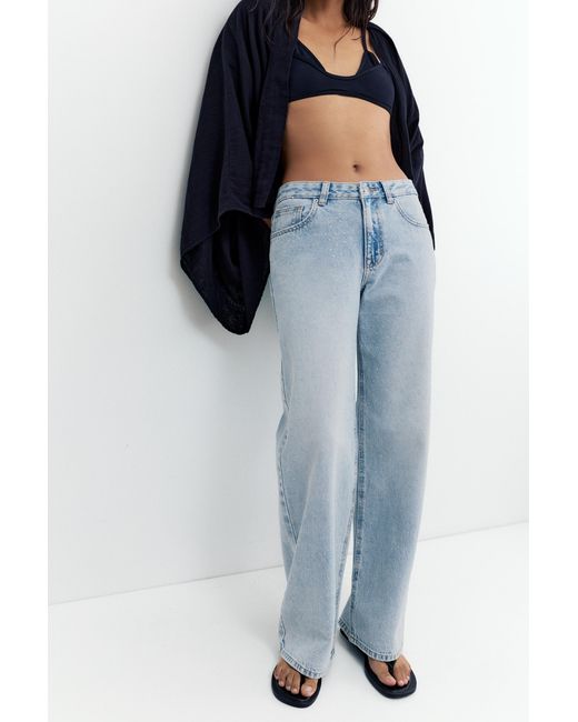 Pull&Bear Blue Straight-Leg Baggy Jeans With Rhinestones