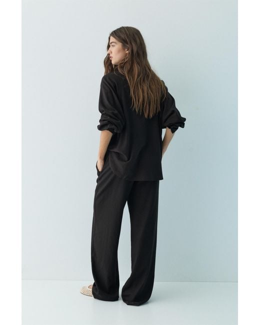 Pull&Bear Green Flowy Trousers With Linen
