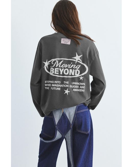 Pull&Bear Black Long Sleeve Graphic T-Shirt