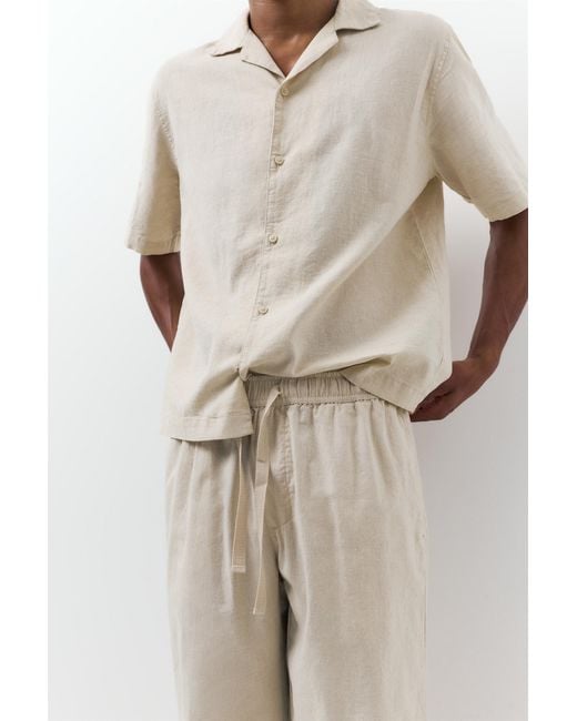 Pull&Bear White Linen Blend Jogger Trousers for men