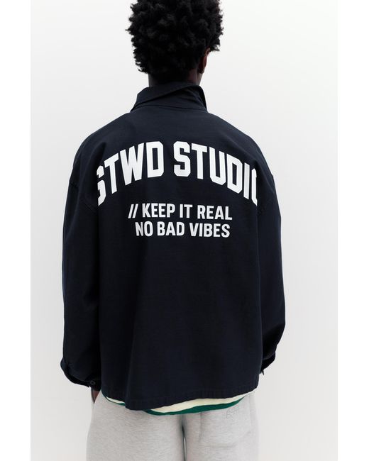 Pull&Bear Blue Stwd Overshirt for men