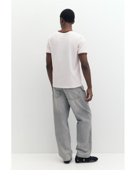 Pull&Bear White Contrast Trim T-Shirt for men