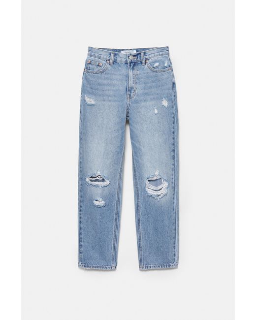 Pull&Bear Blue Ripped Mom Fit Jeans