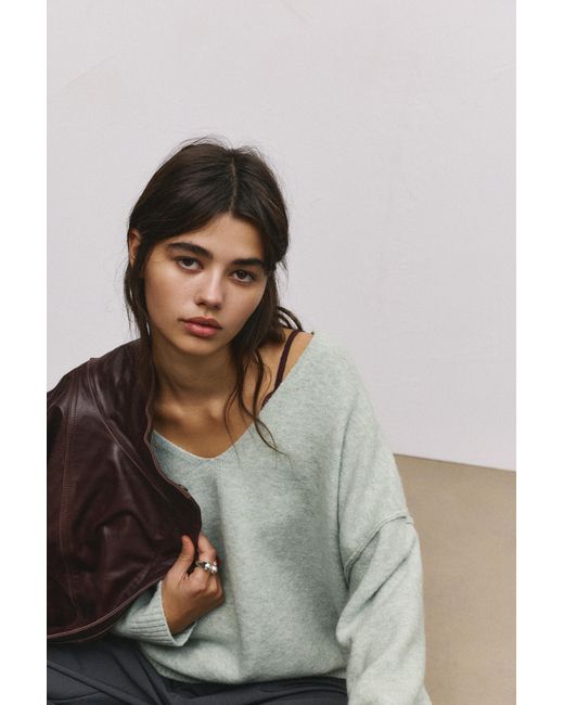 Pull&Bear Green Soft Knit V-Neck Sweater