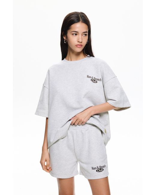 Pull&Bear White 'Run & Brunch Club' Tracksuit Shorts