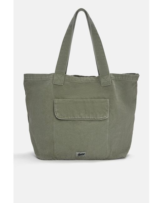 Pull&Bear Green Canvas Shopper Bag With Pocket for men