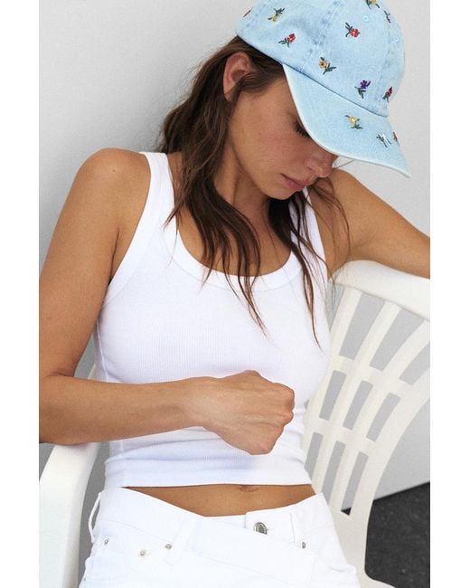 Pull&Bear Blue Embroidered Floral Cap