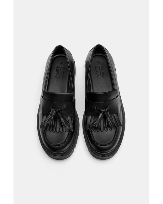 Pull&Bear Black Fringed Loafers for men