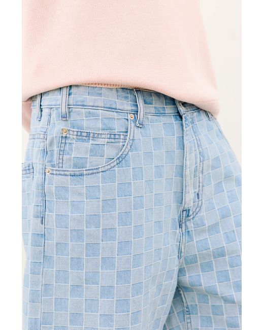 Pull&Bear Blue Checked Denim Bermuda Shorts for men