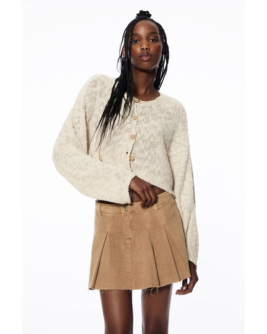 Pull&Bear Natural Denim Mini Skirt With Box Pleats