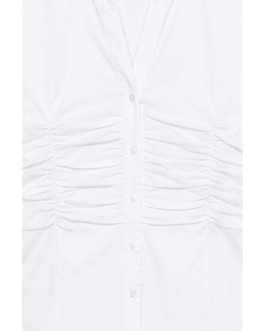 Pull&Bear White Fitted Gathered Poplin Shirt