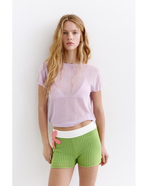 Pull&Bear White Crochet Floral Shorts