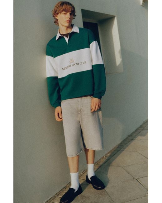 Pull&Bear Gray Newport Sport Club Long Sleeve Polo Shirt for men