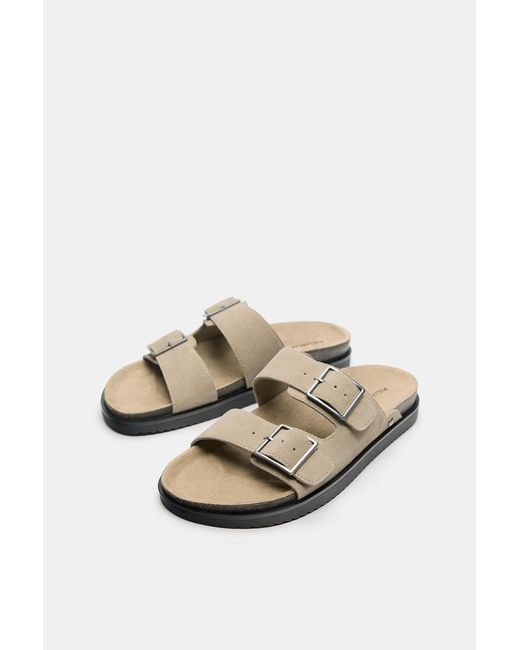 Pull&Bear Blue Leather Buckle Sandals for men