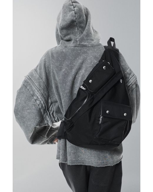 Pull&Bear Black Stwd Cross-Body Backpack With Pockets for men