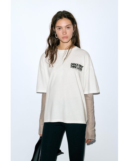 Pull&Bear White Double Sleeve T-Shirt With Slogan