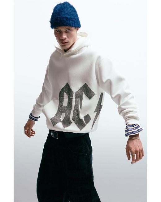 Pull&Bear White Ac/Dc Hoodie for men