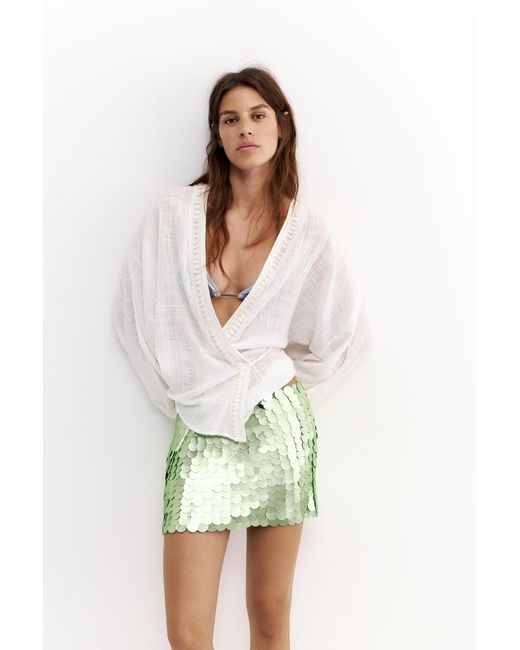 Pull&Bear Green Sequin Mini Skirt