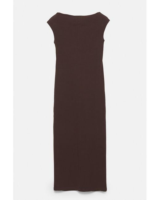 Pull&Bear Brown Short Sleeve Midi Dress