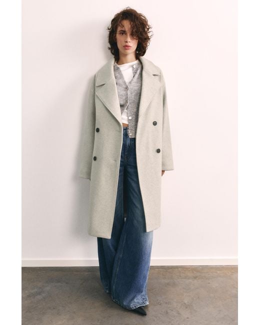 Pull&Bear Natural Double-Breasted Felt Texture Coat