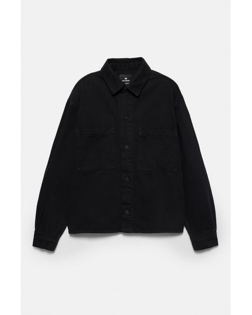 Pull&Bear Black Denim Overshirt for men