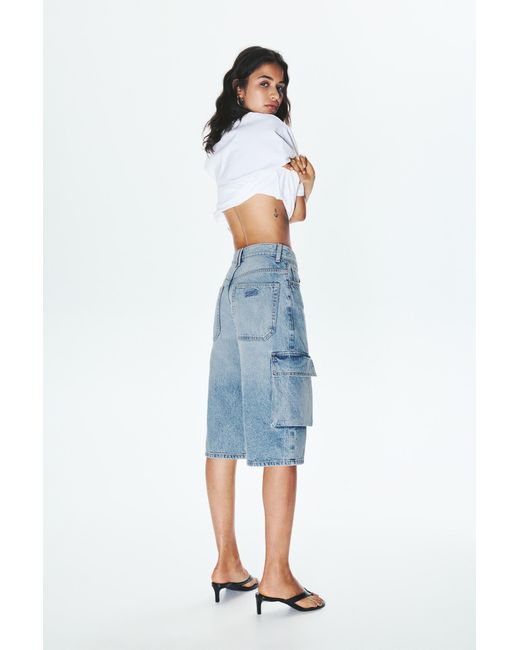 Pull&Bear Blue Denim Cargo Jorts