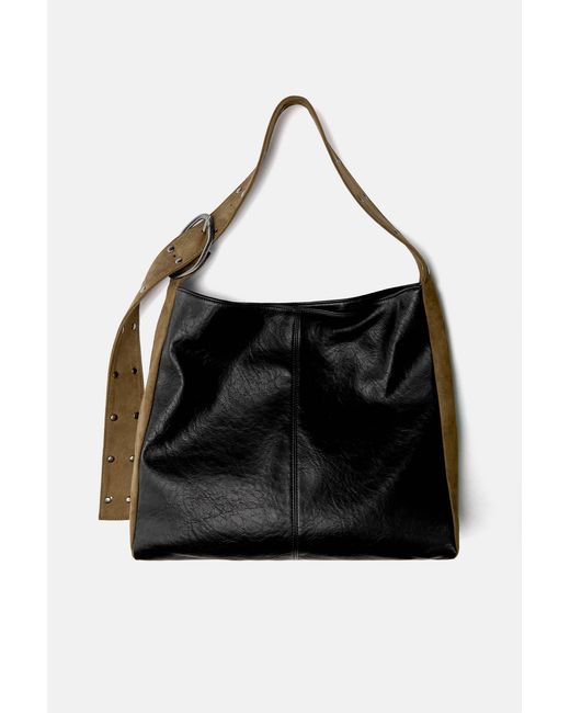 Pull&Bear Black Shopper-Tasche Mit Kontrast